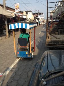 Guatemalan Man uses his PET to advertise for businesses.