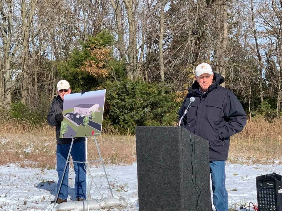 Groundbreaking ceremony Gary Moreau Exec Dir addresses 69 attendees Nov 13 2019 closeup